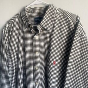 Ralph Lauren Classic Fit Black & White Gingham Long Sleeve Button Down Shirt 2XB